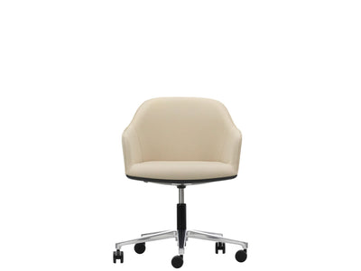 Softshell Chair – krémový potah, pětiramenná otočná podnož, čelní pohled, studiové foto
