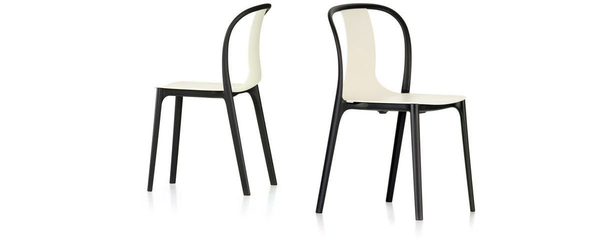 Belleville Chair Plastic – krémová skořepina, přední a zadní pohled, studiové foto