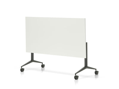 Sklopný stůl Vitra MedaMorph se světlou deskou melamin soft light, boční pohled na sklopnou podnož s kolečky