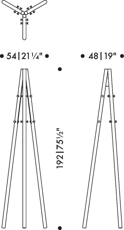 Kiila Coat Stand – rozměrový nákres (54 × 48 × 192 cm)